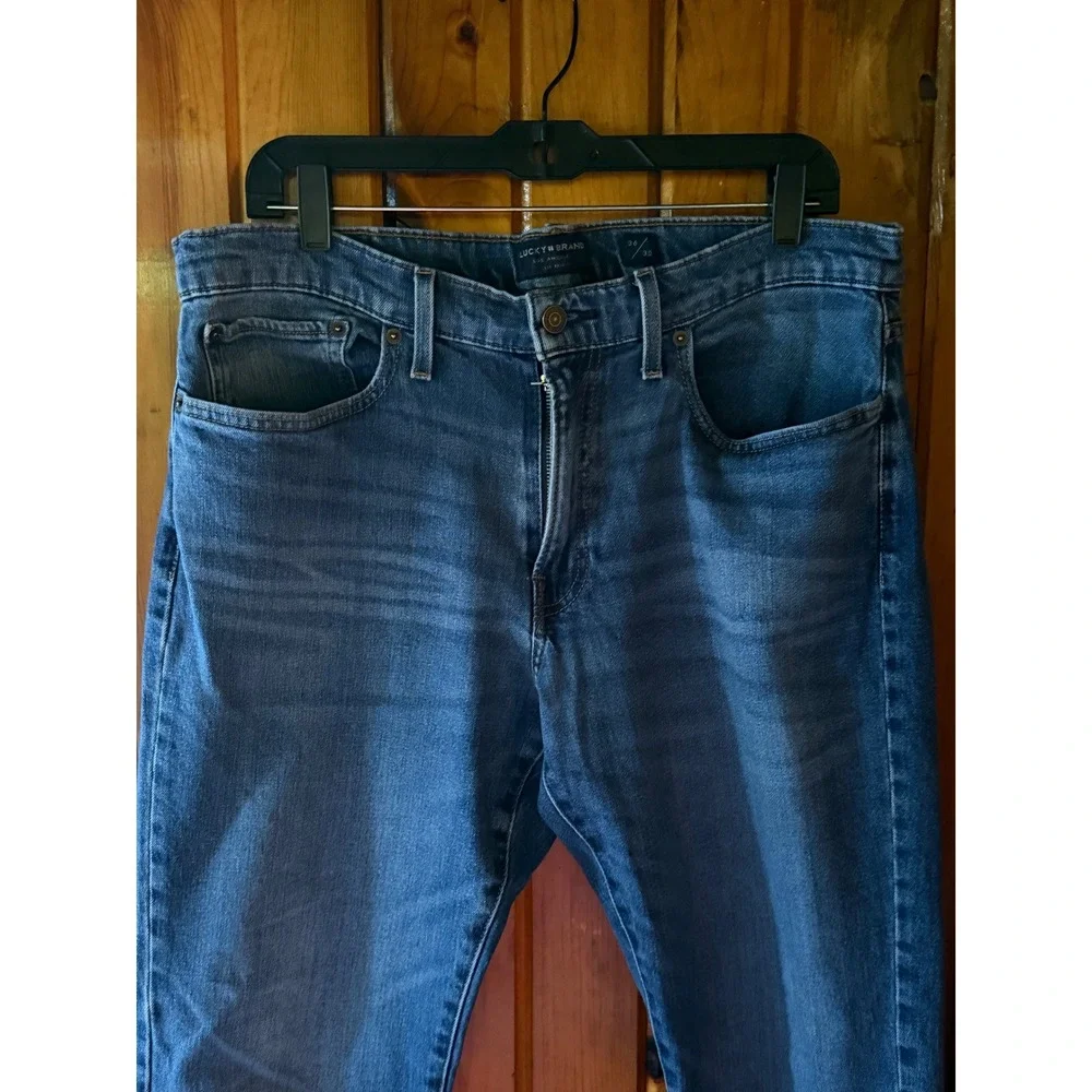 Lucky Brand Mens 36x30‎ Straight Leg Jeans Medium Wash Denim Blue Whiskered